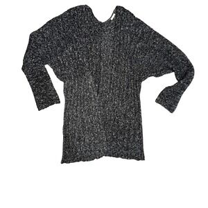 e.Luna Charcoal Black Speckled‎ Knit Oversized V Neck Sweater Women's M